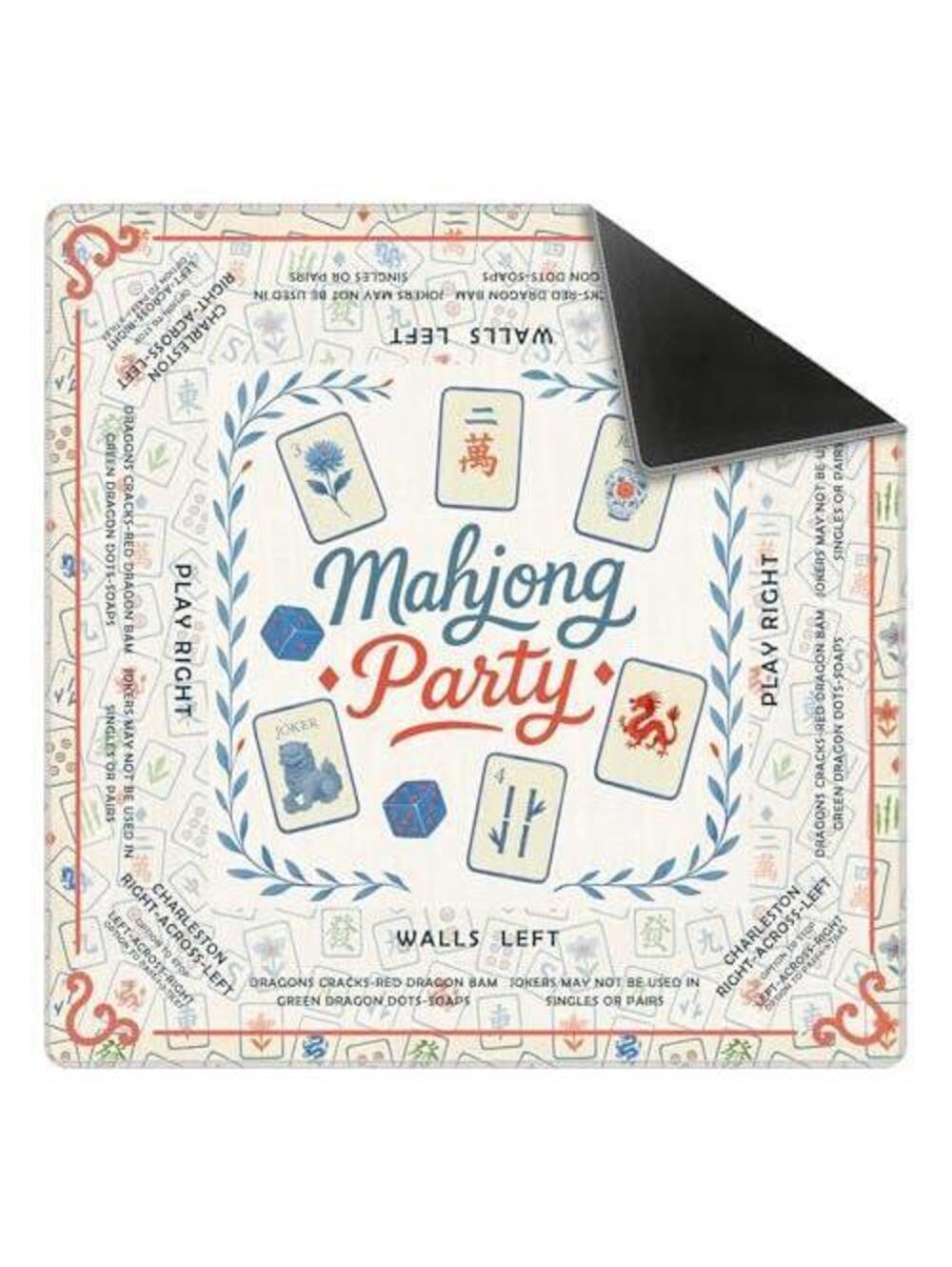 Blue and Red Chinoiserie Mahjong Mat by Traditional Oriental